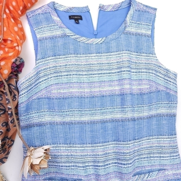 Talbots Blue Striped Tweed Shift Dress Sz 8 - Picture 2 of 15